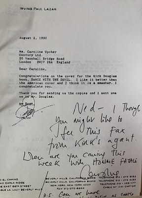 Irving Lazaar feedback on Kirk Douglas's book cover