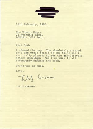Letter of thanks from Jilly Cooper. Feb 1988